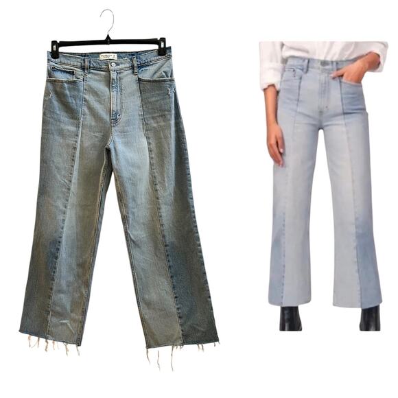 Abercrombie & Fitch Two Tone Crop Wide Leg Ultra High Rise Jean Size 32/14 Long - Picture 1 of 13